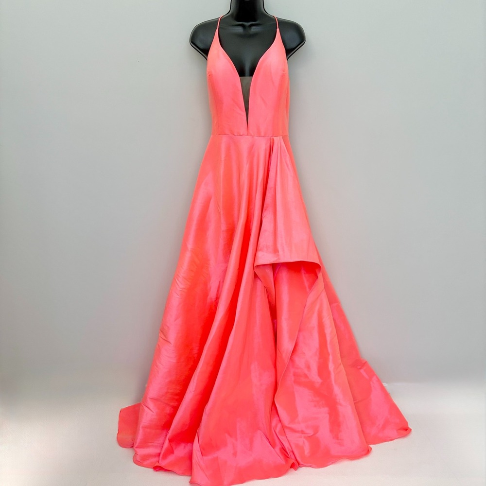 Alyce Paris Gown V-Neck Lace Up Back Formal Dress Size 14 Coral Pink